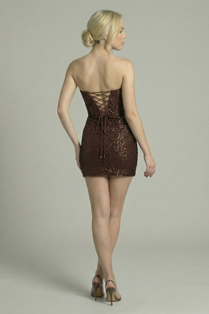 Women's Mini Dress Bodycon with Rhinestones Brown
