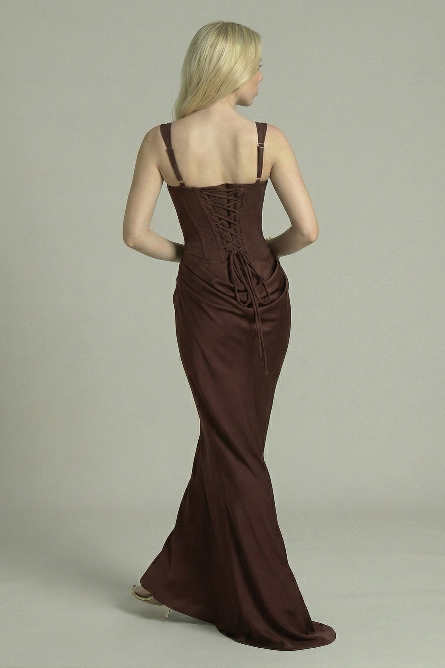 Women's Maxi Dress Structured Design Dark Brown