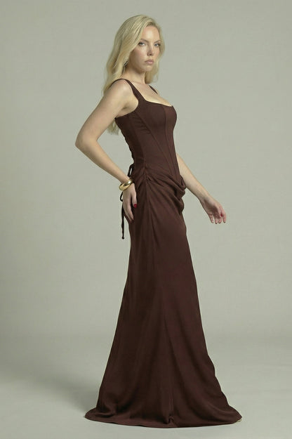 Women's Maxi Dress Structured Design Dark Brown