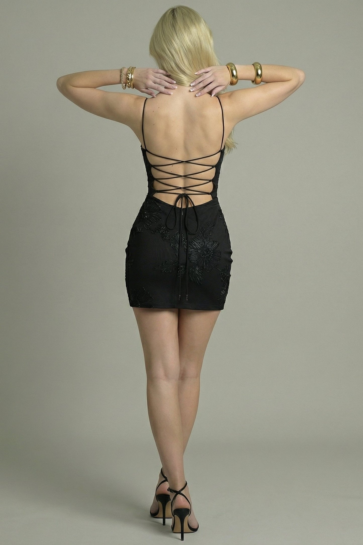 Women's Mini Dress Bodycon with Lace-Up Back Black