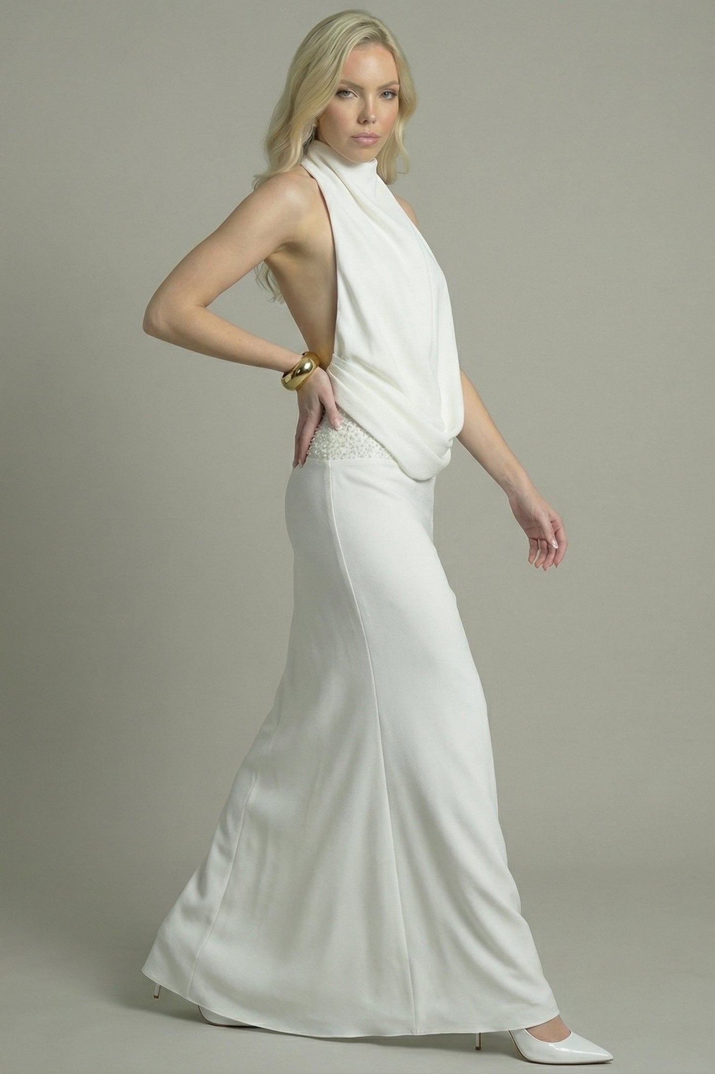 Women's Maxi Dress Draped White