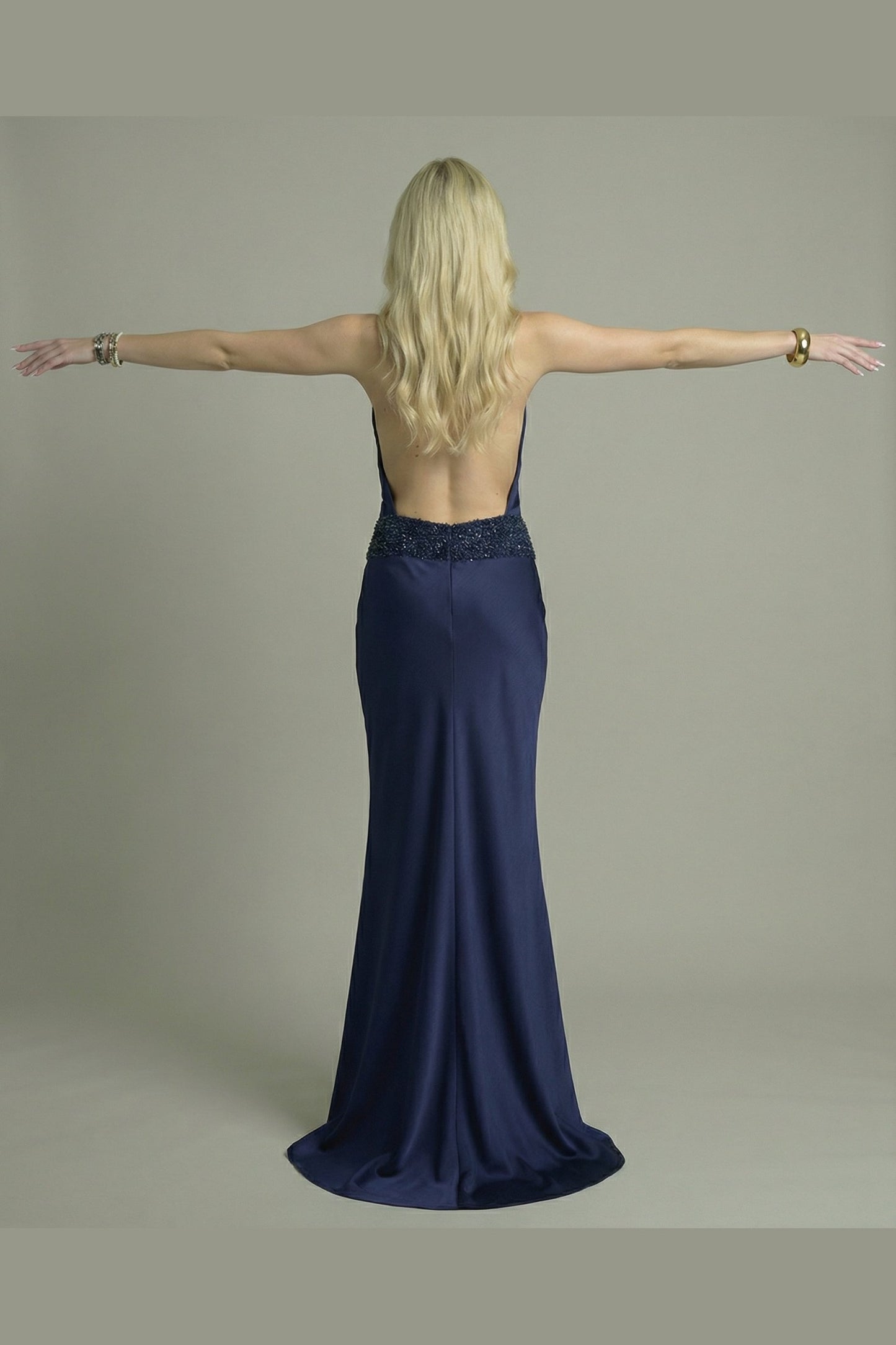 Women's Maxi Dress High Neckline Draped Navy