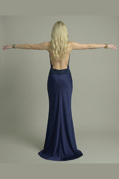Women's Maxi Dress High Neckline Draped Navy