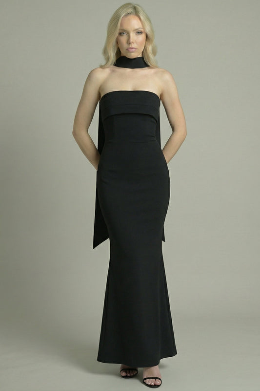 Women's Maxi Dress Strapless Flared Black