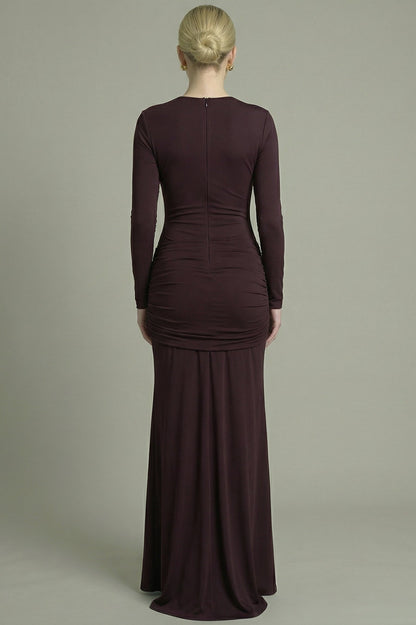 Women's Maxi Dress Long Sleeve with Cut-Out Detail Brown
