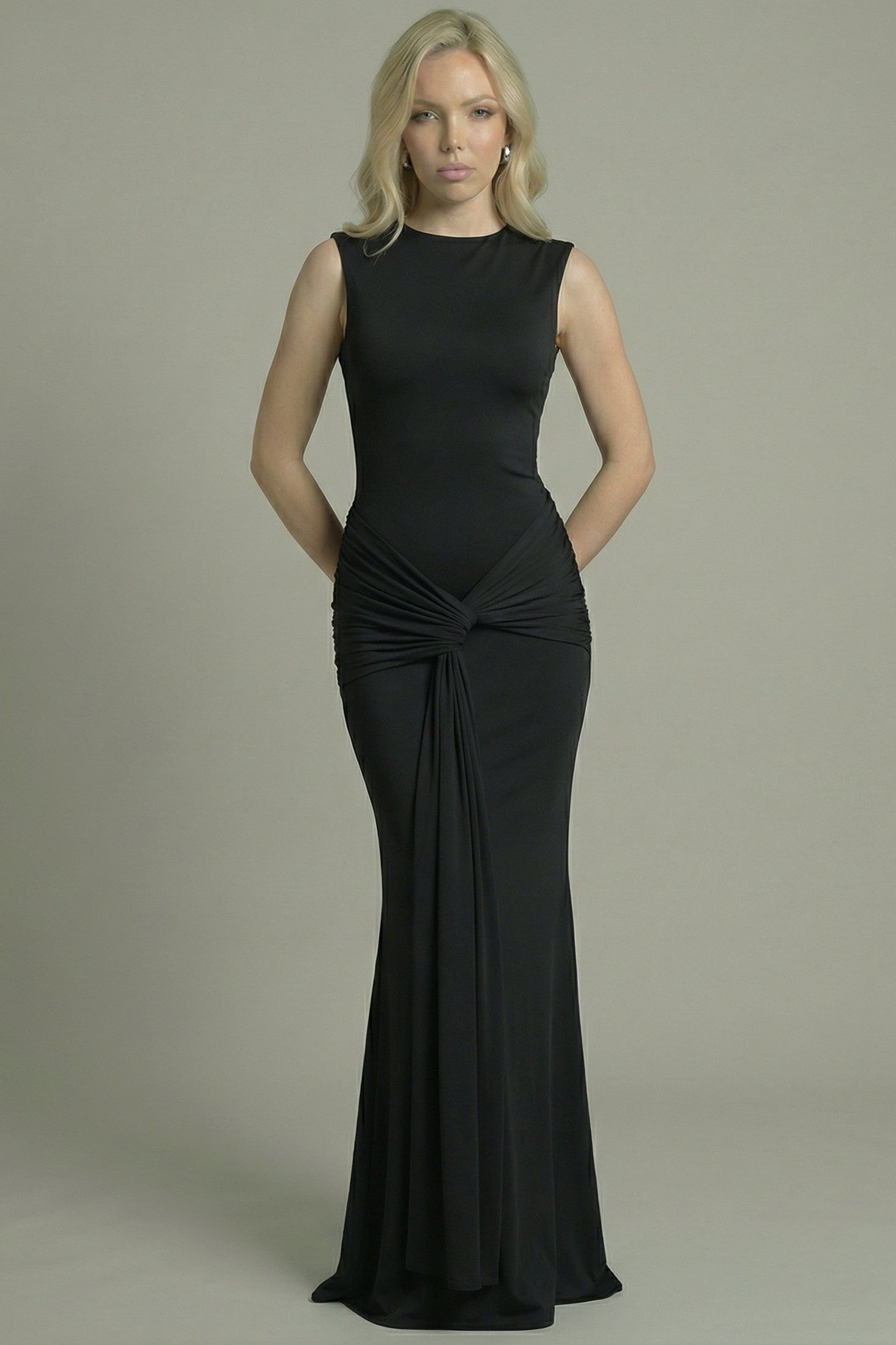 Women's Maxi Dress Fitted with Open Back Black
