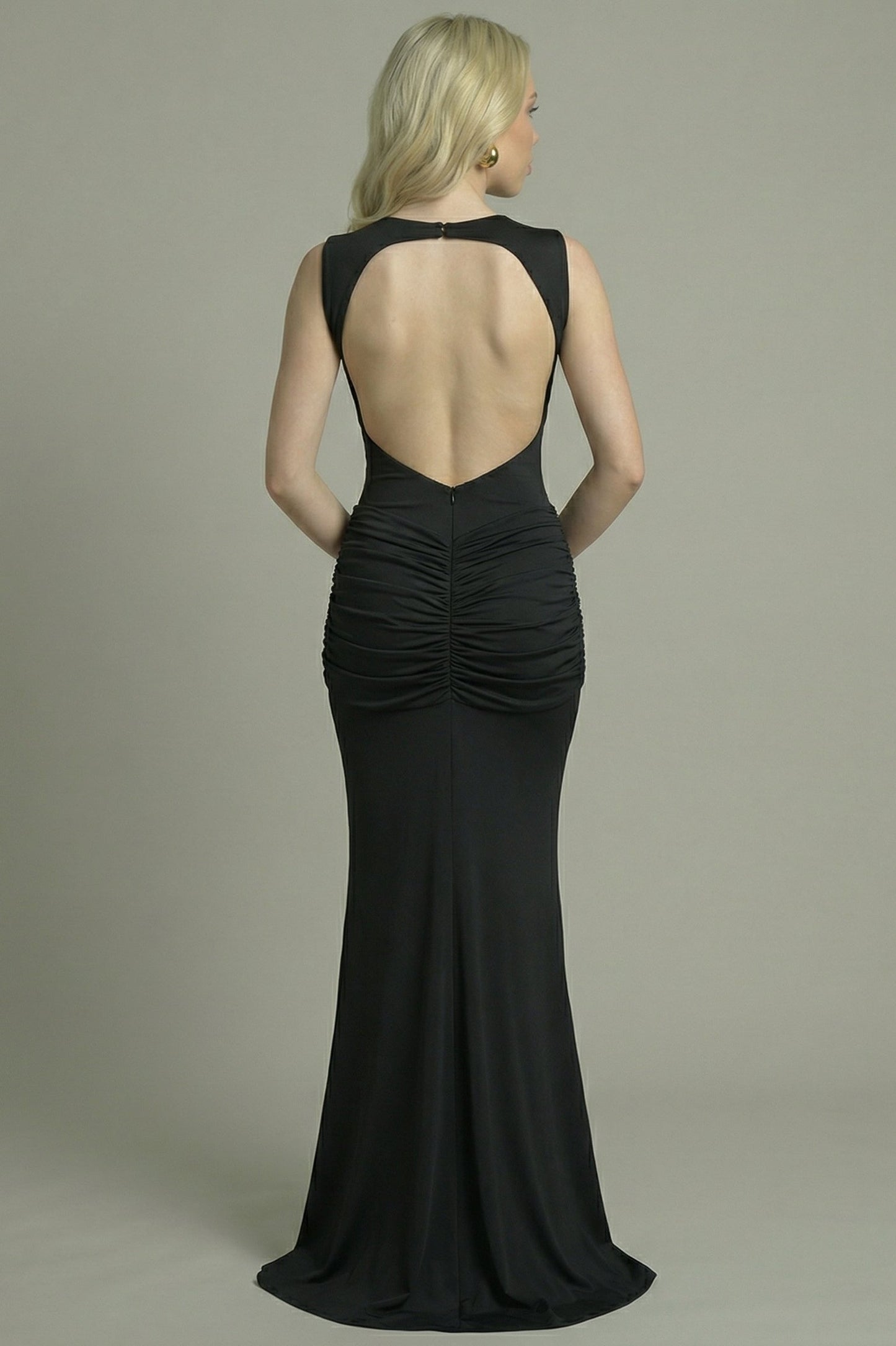 Women's Maxi Dress Fitted with Open Back Black