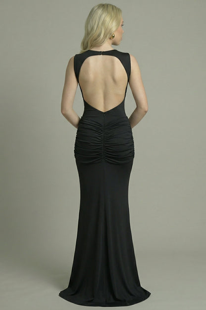 Women's Maxi Dress Fitted with Open Back Black