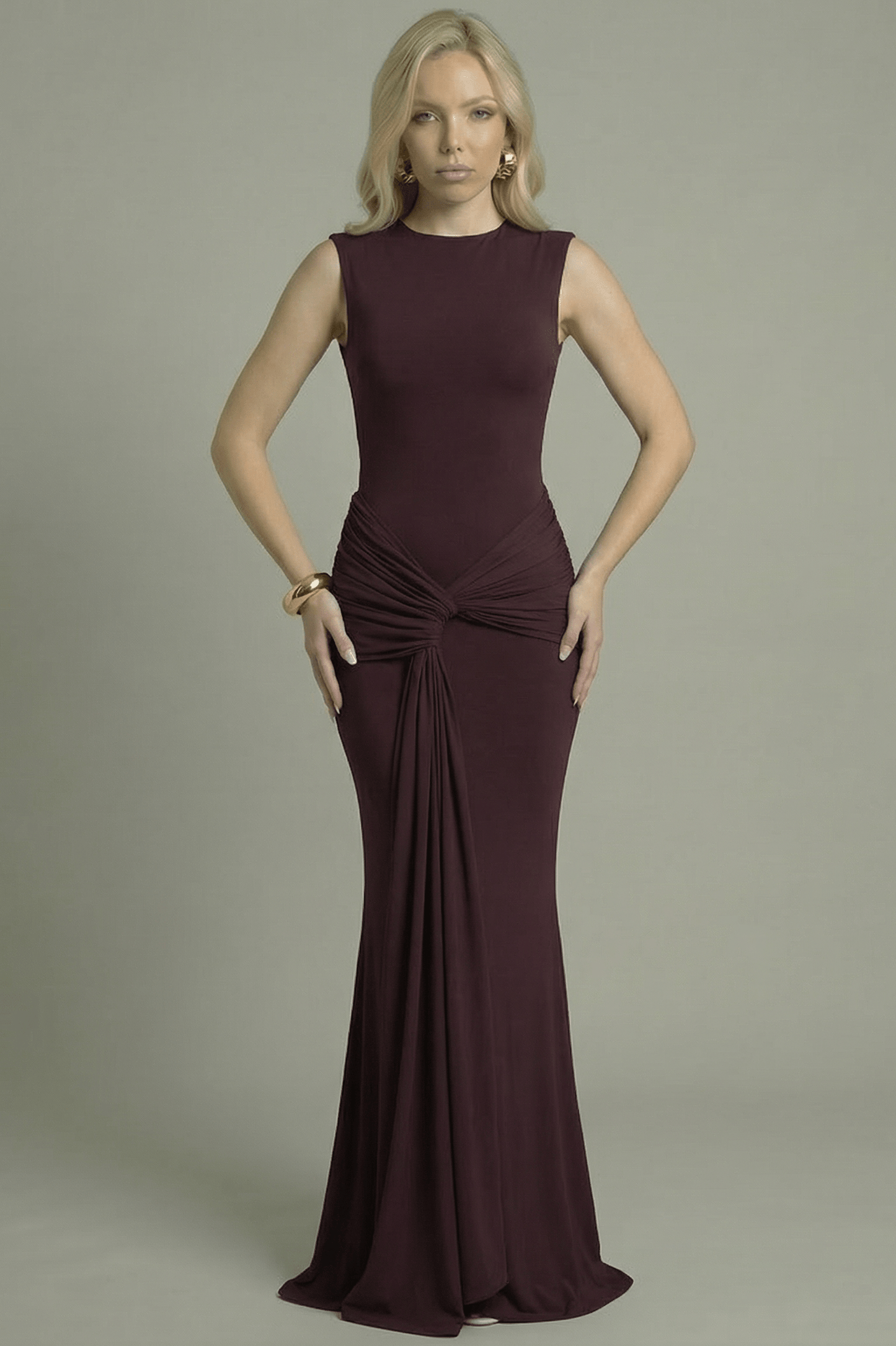 Women's Maxi Dress High Neck Open Back Plum