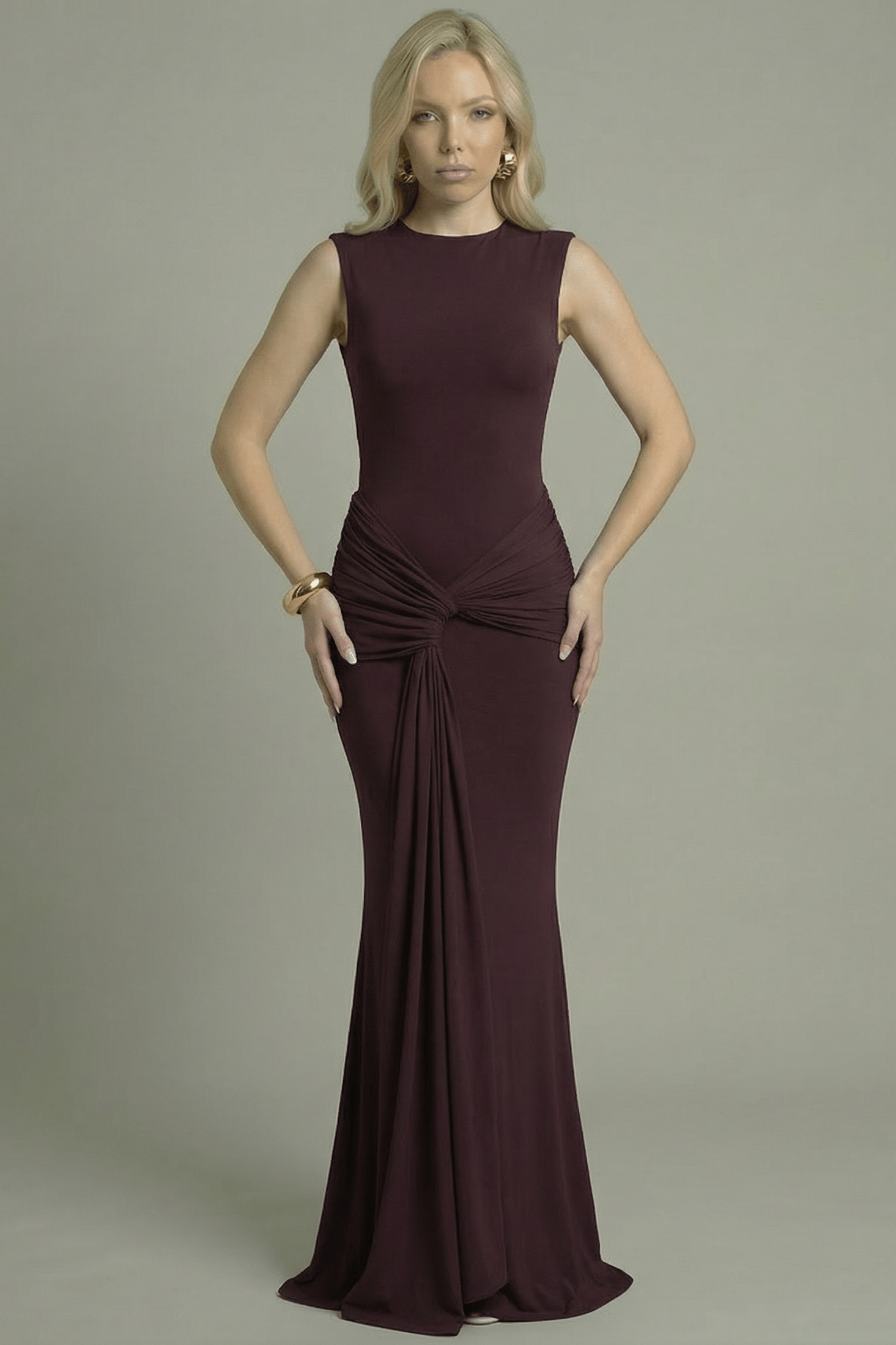 Women's Maxi Dress High Neck Open Back Plum