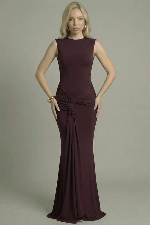Women's Maxi Dress High Neck Open Back Plum