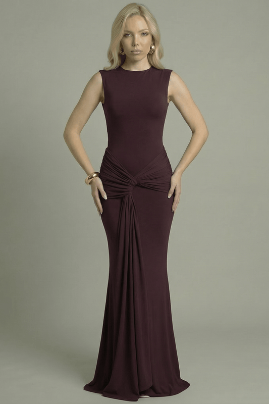 Women's Maxi Dress High Neck Open Back Plum