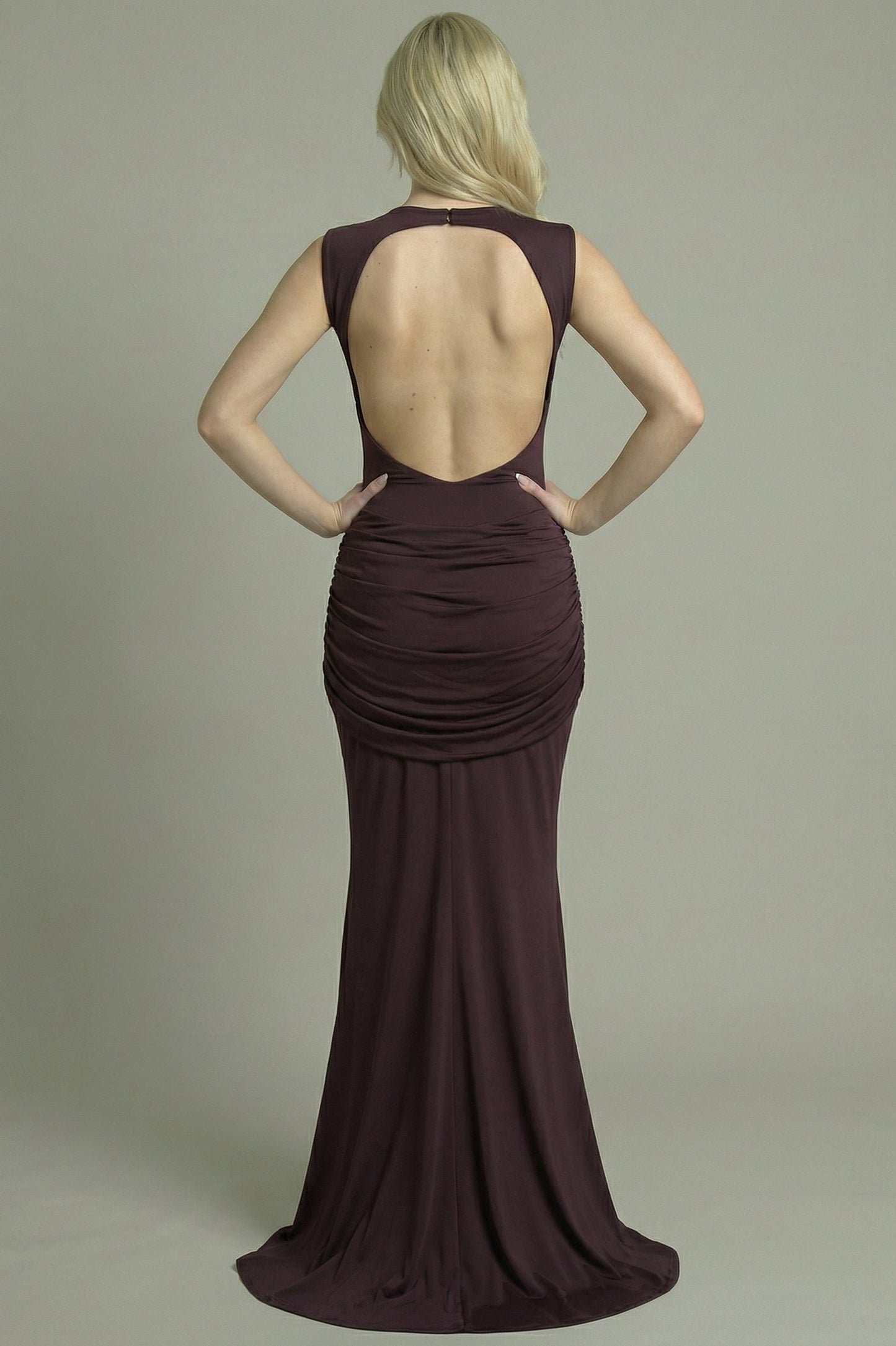 Women's Maxi Dress High Neck Open Back Plum
