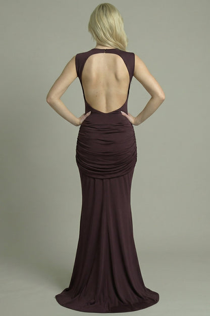 Women's Maxi Dress High Neck Open Back Plum