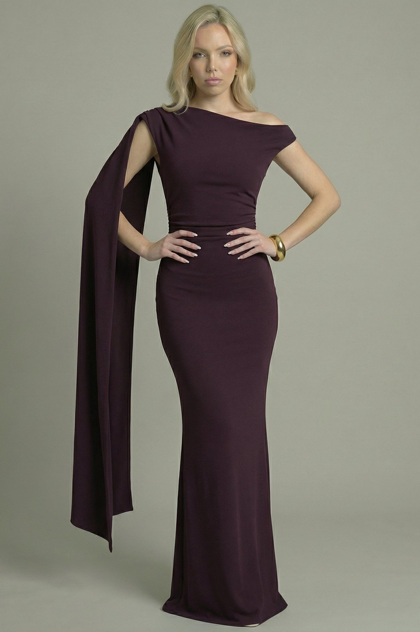 Women's Maxi Dress Asymmetric Design Plum