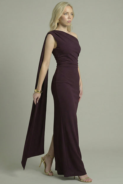 Women's Maxi Dress Asymmetric Design Plum