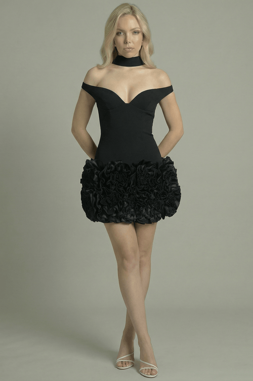 Women's Mini Dress Bardot Style Black