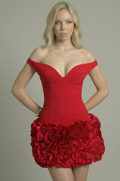 Women's Mini Dress Bardot Style Red