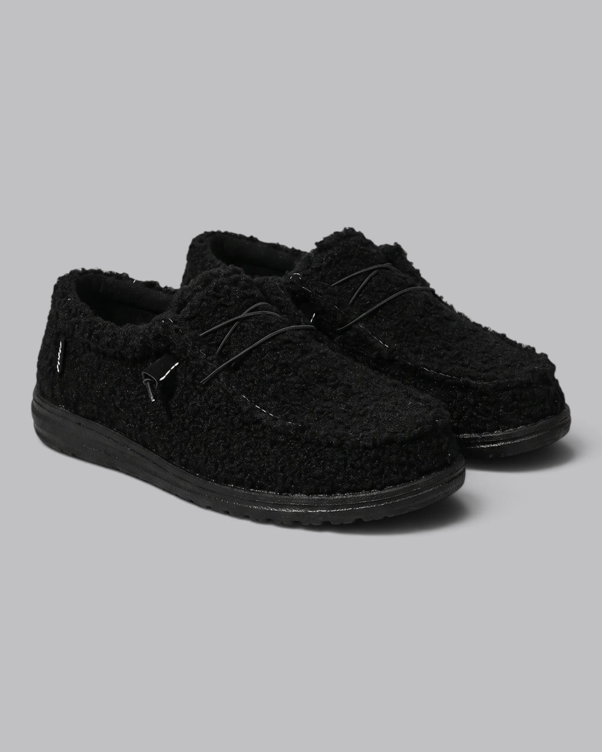 Women's Black Loafers Flat Slip-On Textured Design