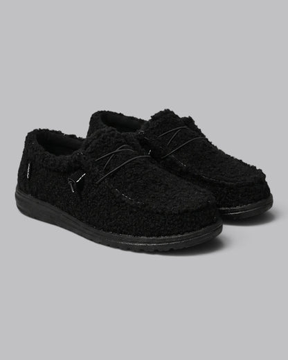 Women's Black Loafers Flat Slip-On Textured Design
