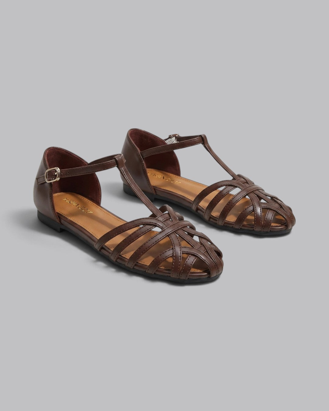 Women's Flat Sandals Strappy with Ankle Buckle