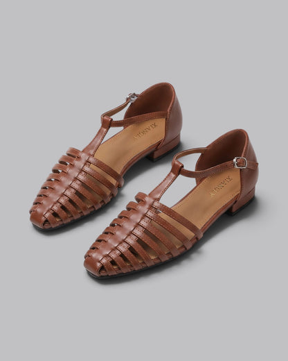 Women's Flat Sandals Strappy with Ankle Buckle
