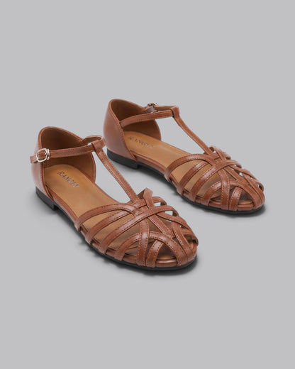 Women's Flat Sandals Strappy with Ankle Buckle