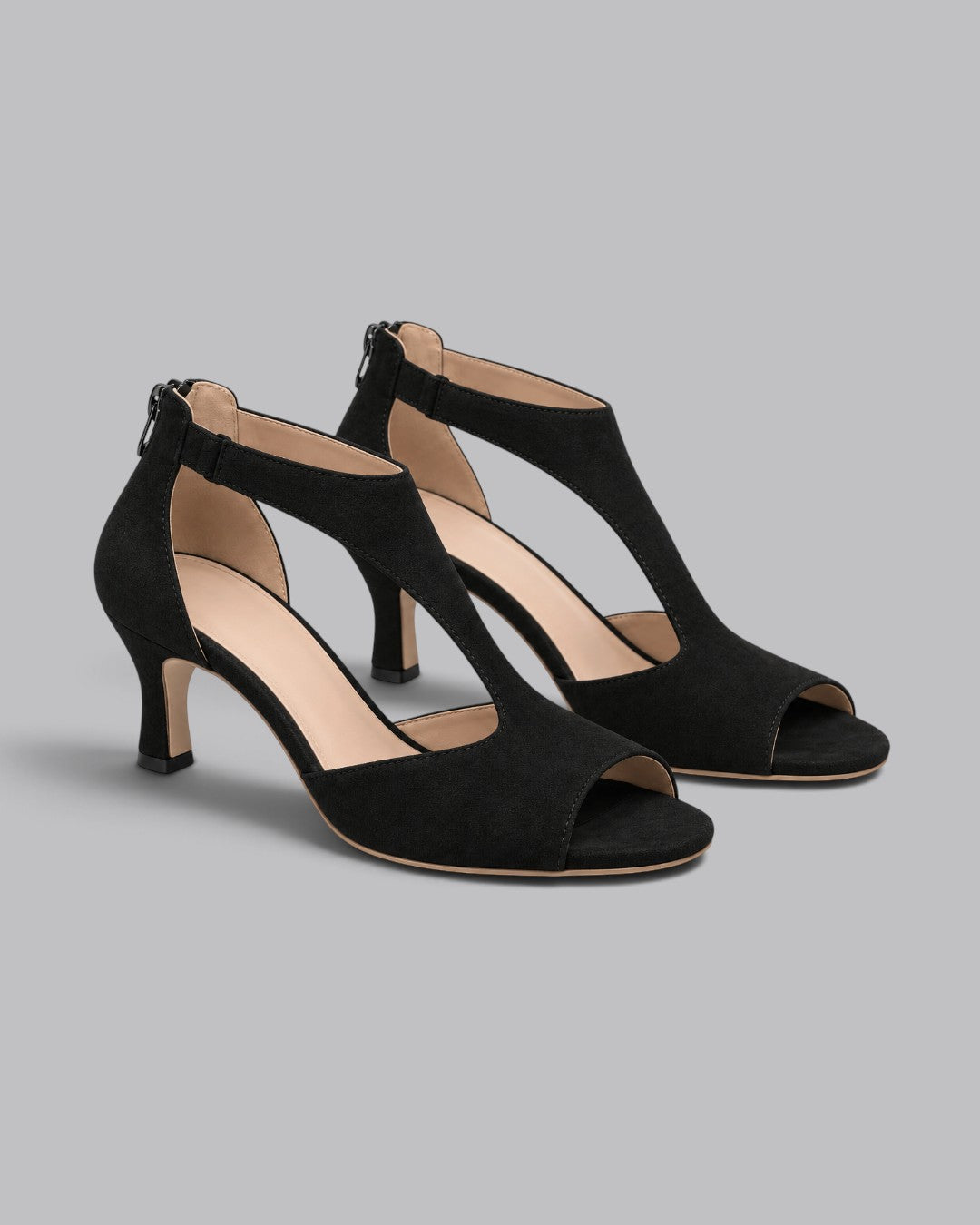 Women's Mid Heel Peep Toe Slip-On Shoes with Breathable Design