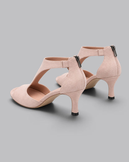 Women's Mid Heel Peep Toe Slip-On Shoes with Breathable Design