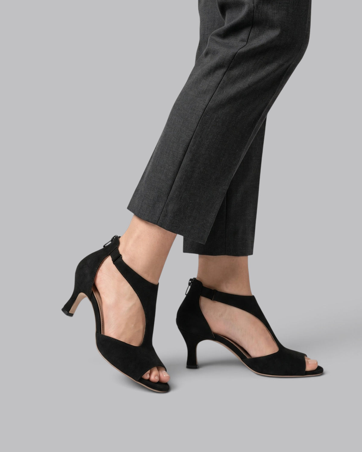 Women's Mid Heel Peep Toe Slip-On Shoes with Breathable Design